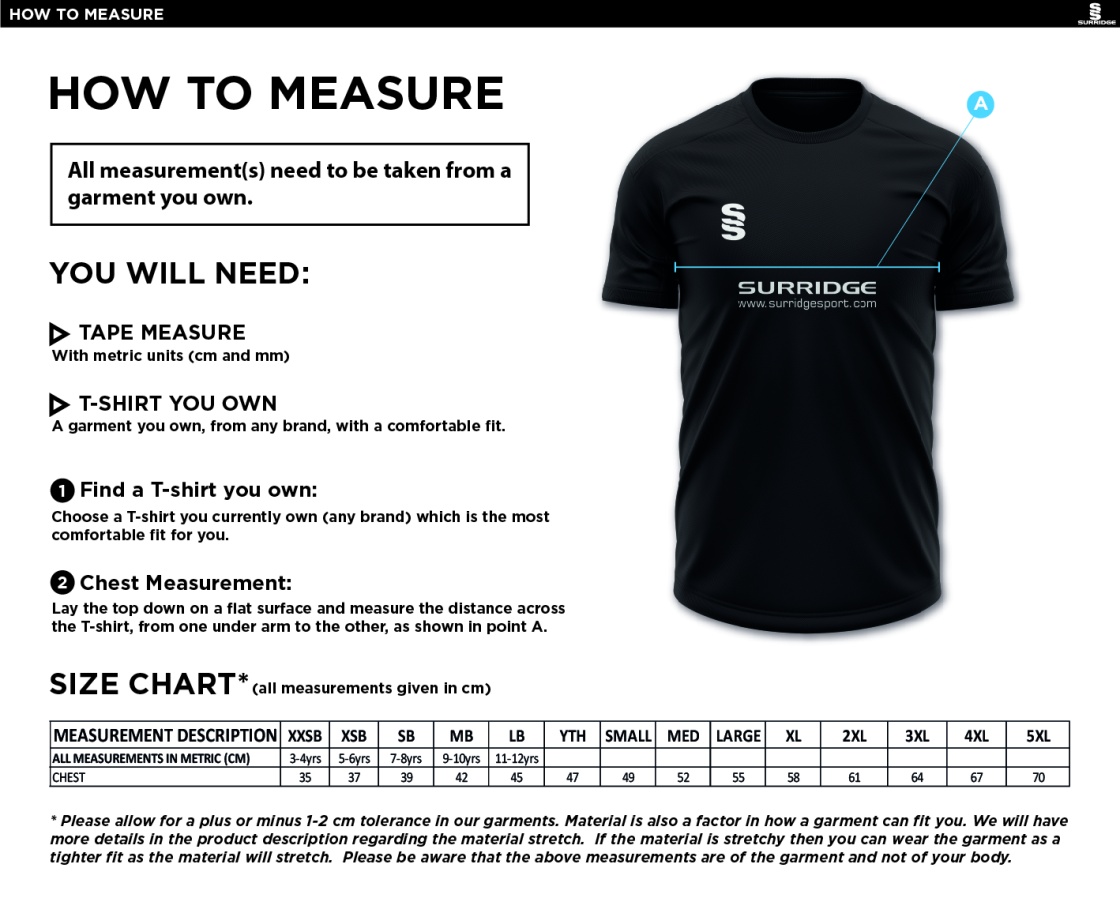EDENFIELD BADMINTON CLUB - DUAL SHIRT - Size Guide