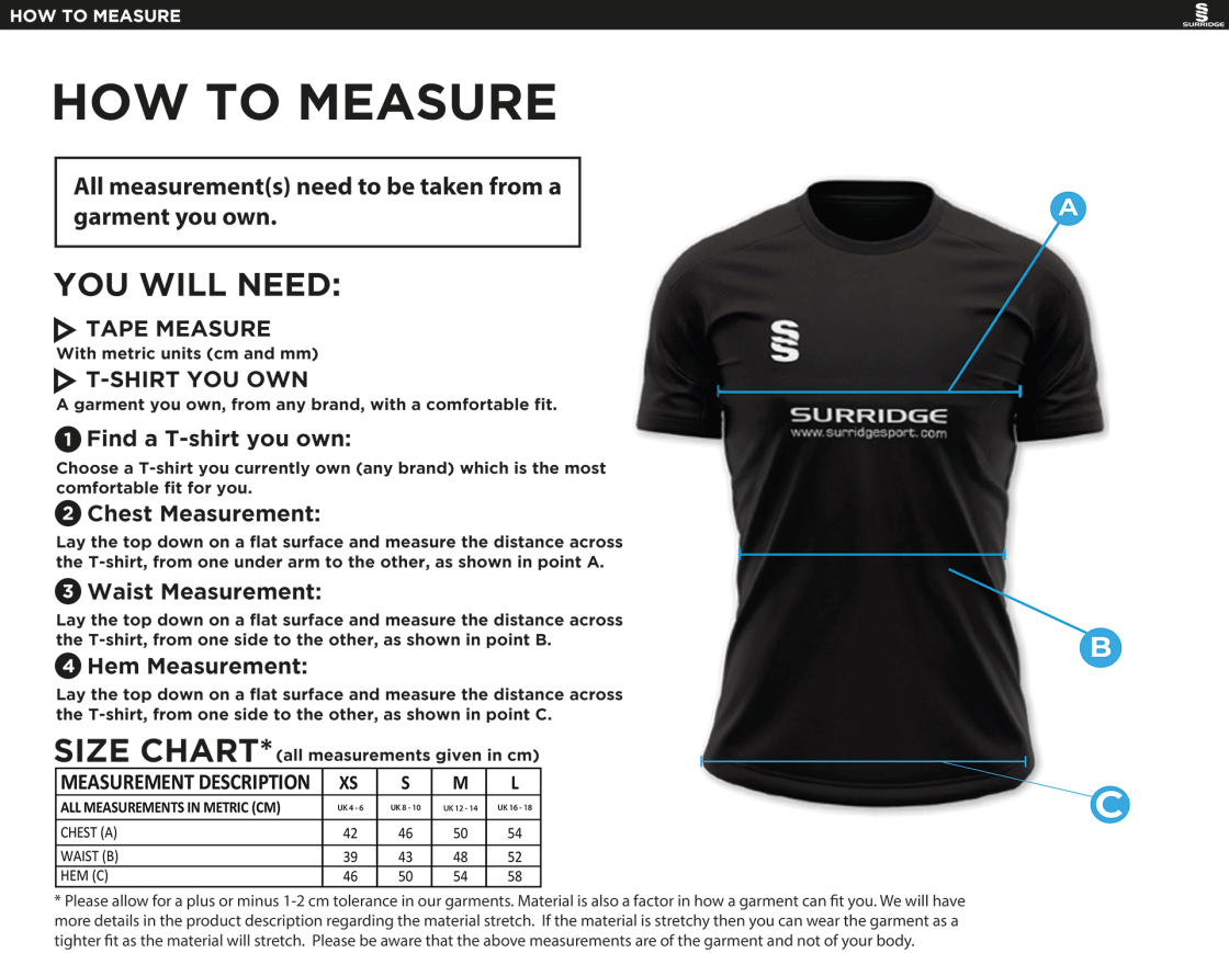 EDENFIELD BADMINTON CLUB - DUAL SHIRT - Women's - Size Guide