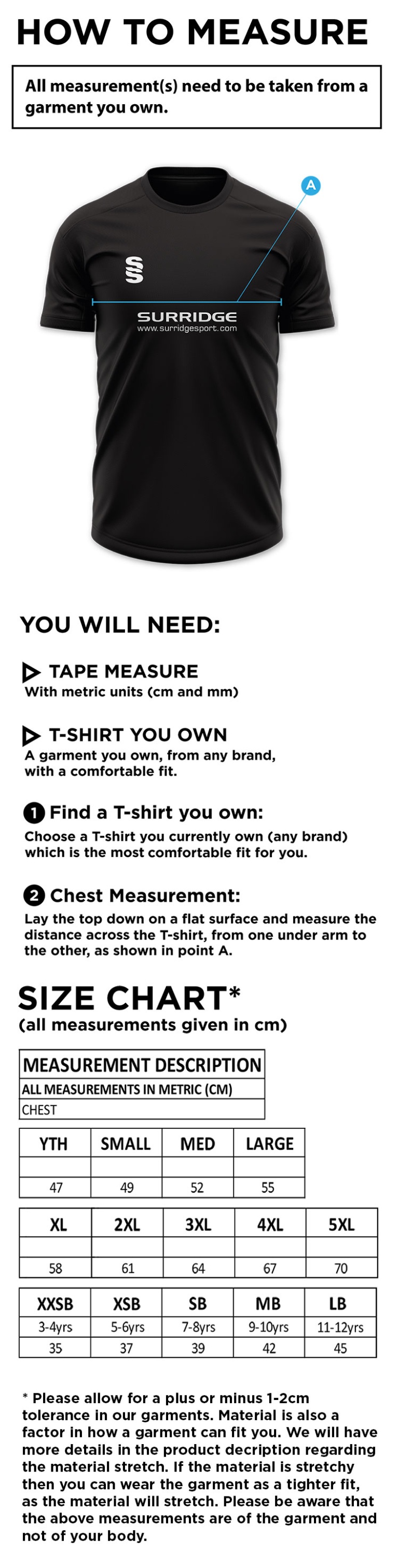 EDENFIELD BADMINTON CLUB - DUAL SHIRT - Size Guide