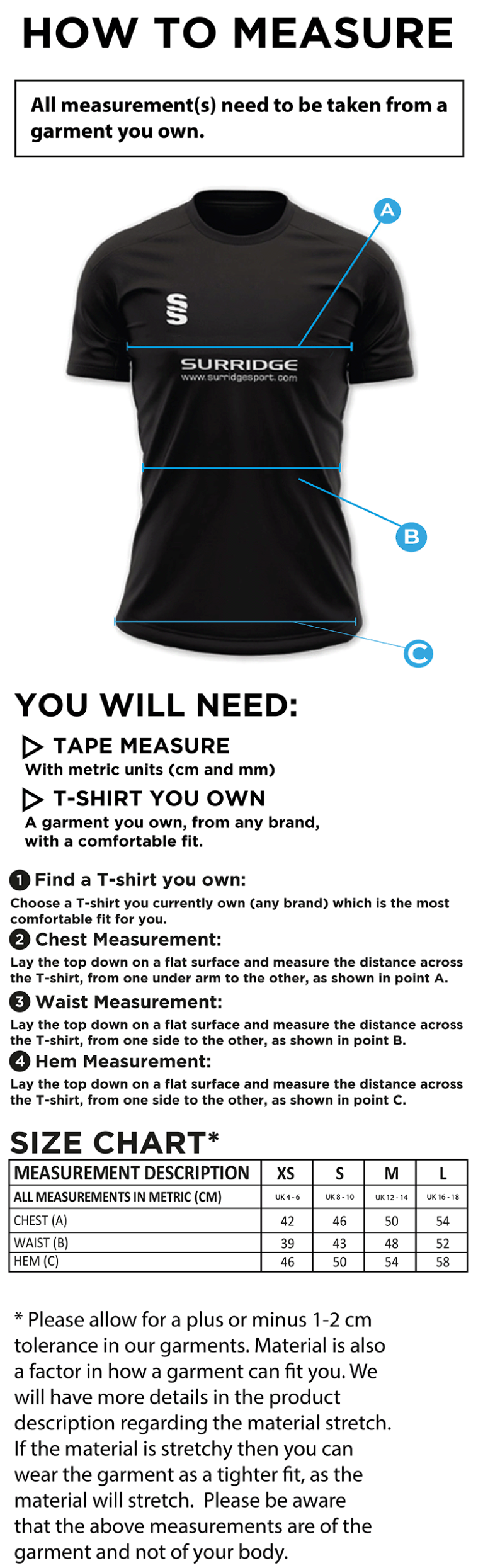 EDENFIELD BADMINTON CLUB - DUAL SHIRT - Women's - Size Guide